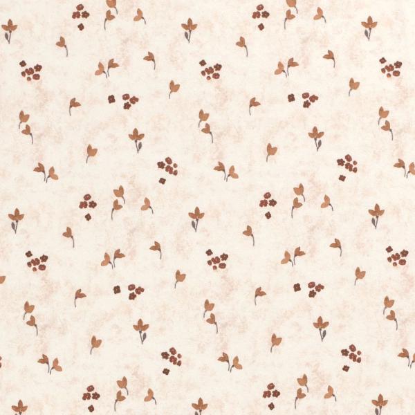 Baumwolljersey kleine Blüten & Blätter Braun auf Taupe-Batik